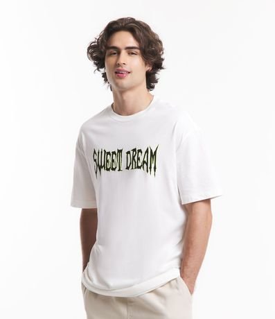 Remera Relaxed en Media Malla con Estampado Delantero y Espalda