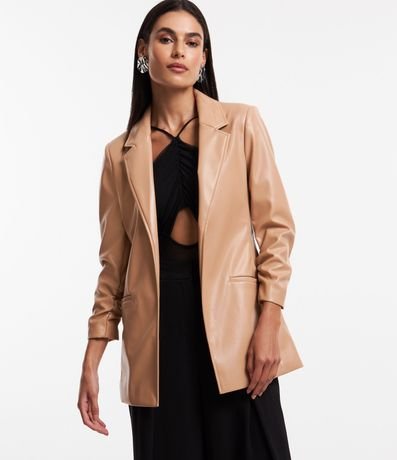Blazer Alargado en PU con detalle Fruncido en las Mangas 1