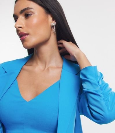 Blazer Largo Sastrería en Crepé con Arrugas en las Mangas 5