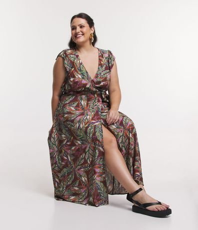 Vestido Midi con Volados y Follajes Estampadas Curve & Plus Size 3