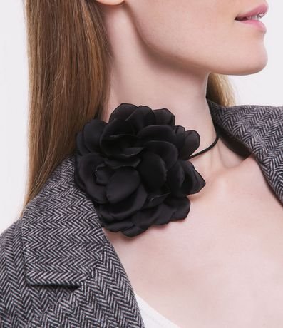 Collar Choker Cordón con Flor de Tela Aplicada 1