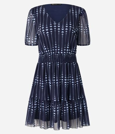 Vestido Corto en Tul con Volados y Estampa de Corazones