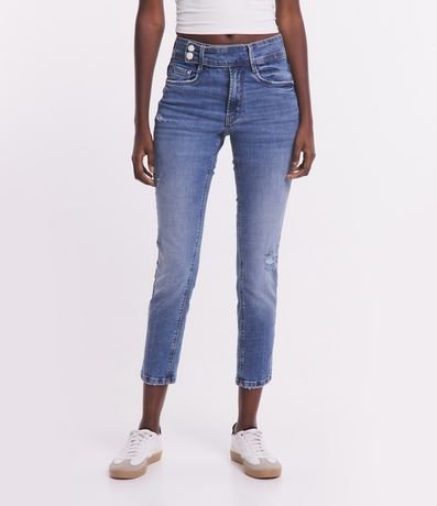 Pantalón Cigarrete en Jeans con Cintura Mediana con Botones 2