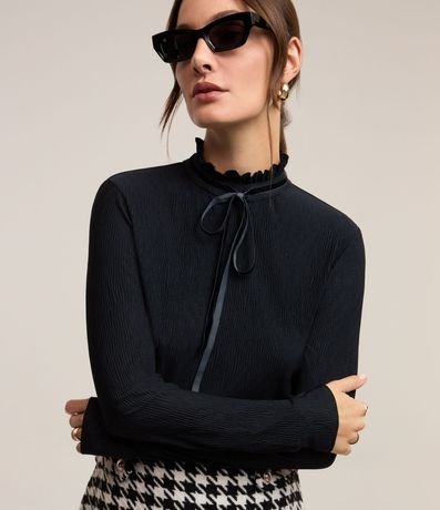 Blusa en Anarruga con Lazo en el Cuello y Cuello Ondulado 1