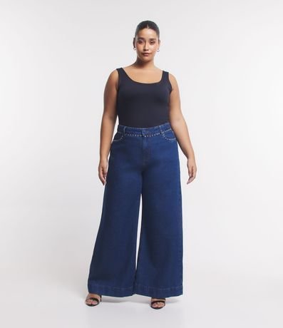 Pantalón Pantalona en Jeans con Tachas Metalizadas Curve & Plus Size