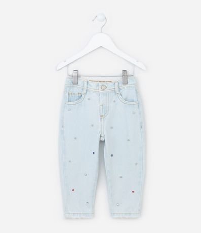 Pantalón Mom Infantil en Jeans con Aplicación Pedrería - Talle 1 a 5 años 1