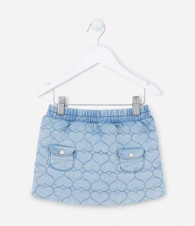 Pollera en Jeans Infantil Capitoneada de Corazones - Talle 1 a 5 años 1