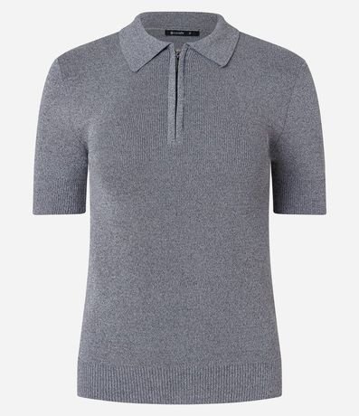 Blusa en Tejido de Punto con Mangas Cortas Cremallera en el Cuello 7