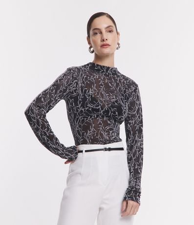 Blusa en Tul con Estampa de Follaje en Hilo Metalizado 1