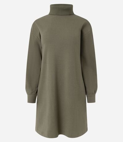 Vestido en Suedine con Cuello Alto y Puños Ajustados 6