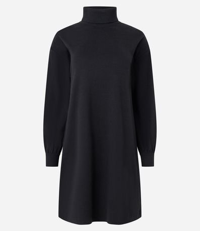 Vestido en Suedine con Cuello Alto y Puños Ajustados 5