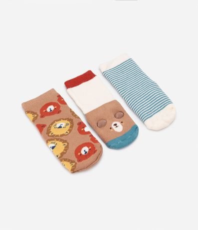 Kit 03 Medias con Estampado de Animalitos -  Talle 0 a 12 meses