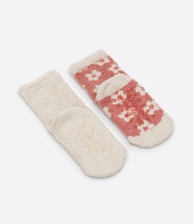 Kit 02 Medias Infantiles en Algodón con Estampado Osa y Flores - Talle 0 al 12 meses 2