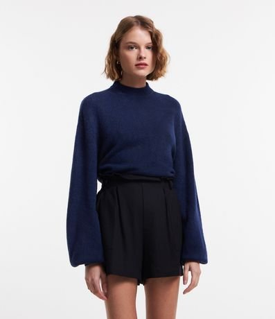 Suéter Corto en Punto con Cuello Alto