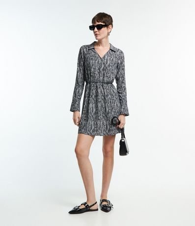 Vestido Chemise en Crepé con Lazo en la Cintura y Estampa Abstracta 2