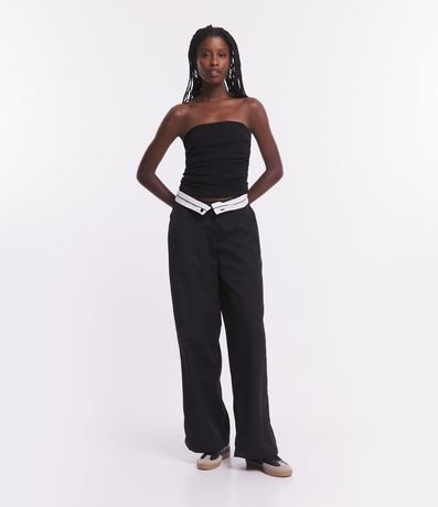 Pantalón Recto Sastrería con Cintura Contrastante