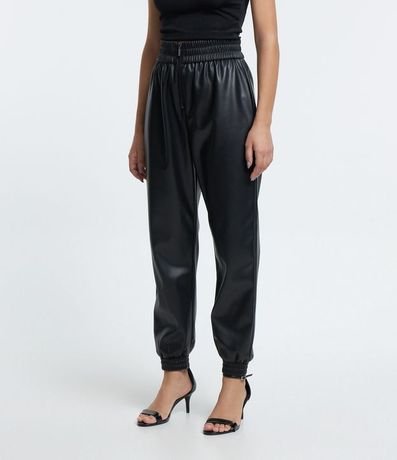 Pantalón Jogger en PU con Lastex na Cintura y Cierre Track 2