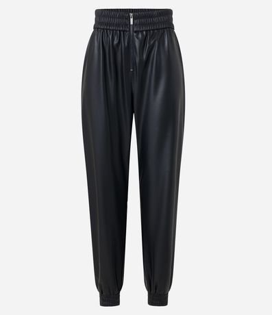 Pantalón Jogger en PU con Lastex na Cintura y Cierre Track 5