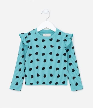 Blusa Acanalada Infantil con Estampado de Corazones - Talle 1 a 5 años