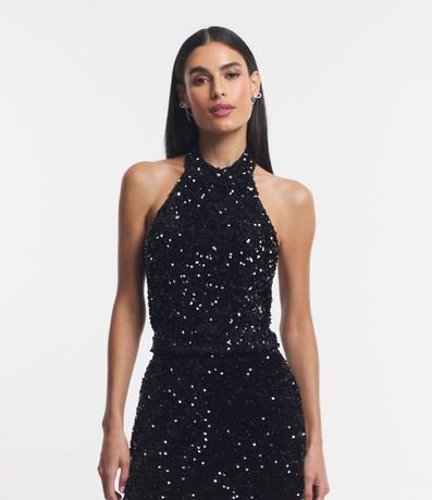 Blusa en Lentejuelas con Cuello Halter y Espalda Abierta 1