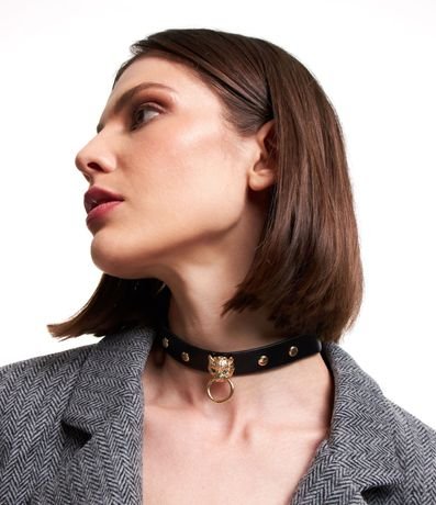Collar Choker con Tachas en Metal y Cabeza de Tigre 1