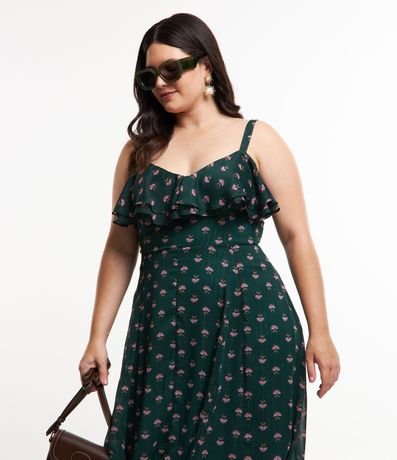 Vestido Midi de Chiffon con Estampa Floral y Volados Asimétricos Curve & Plus Size 3