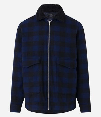 Campera Overshirt en Polivelour con Sherpa y Estampa de Cuadros 8
