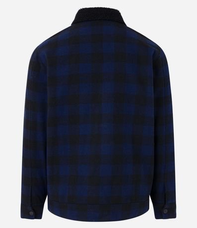 Campera Overshirt en Polivelour con Sherpa y Estampa de Cuadros 10