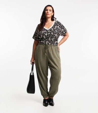 Pantalón Jogger en Sarga Liviana con Cintura Elástica y Lazo Curve & Plus Size