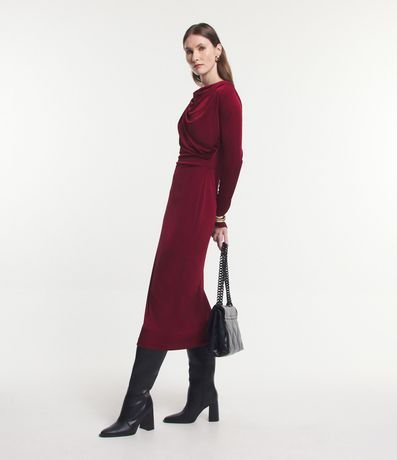 Vestido en Malla Polyvelour con Cuello Degagê y Detalle Pliegado 5