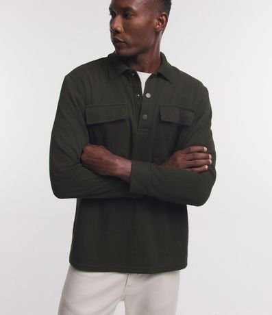 Buzo en Media malla Acanalada con Botones en el Cuello