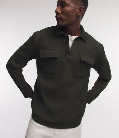 Buzo en Media malla Acanalada con Botones en el Cuello 3