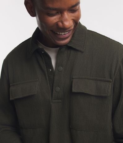 Buzo en Media malla Acanalada con Botones en el Cuello 5