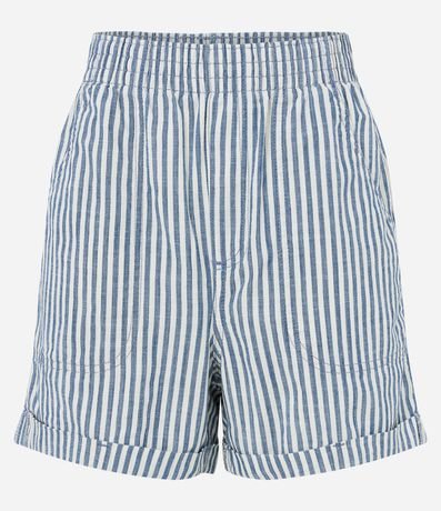 Short en Sarga con Bajo Plegado y Estampado de Rayas 1