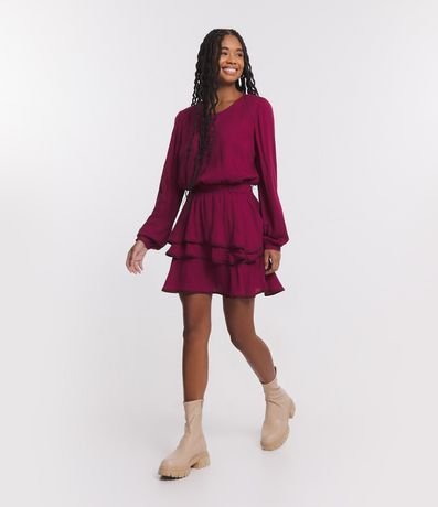 Vestido Corto en Viscosa con Volados en la Pollera 2