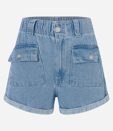 Short Baggy en Jeans Efecto Marmol y Bolsillos con Solapa