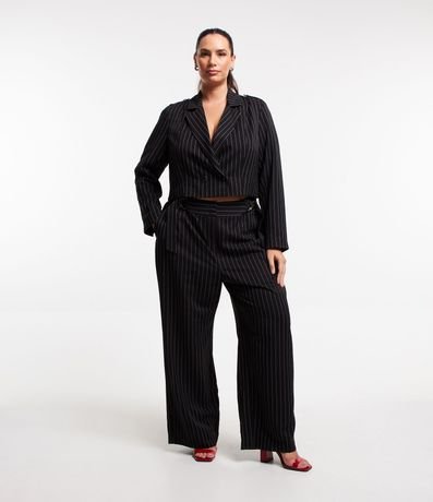 Pantalón Wide Leg Raya de Tiza con Hebillas Laterales Curve & Plus Size