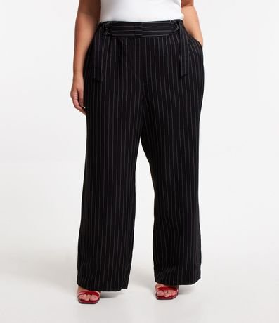 Pantalón Wide Leg Raya de Tiza con Hebillas Laterales Curve & Plus Size 2