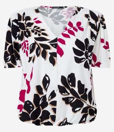 Blusa en Viscosa con Manga Abullonada y Estampado Follajes y Flores 6