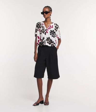 Blusa en Viscosa con Manga Abullonada y Estampado Follajes y Flores 2