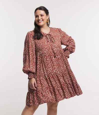 Vestido Amplio Manga Larga con Estampa de Lunares Irregulares Curve & Plus Size