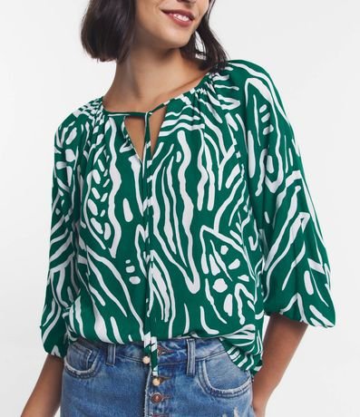 Blusa en Viscosa con Lazo en el Cuello y Estampado de Follajes 1