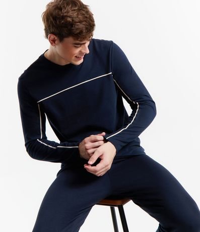 Pijama Largo en Algodón con Bies Contrastante