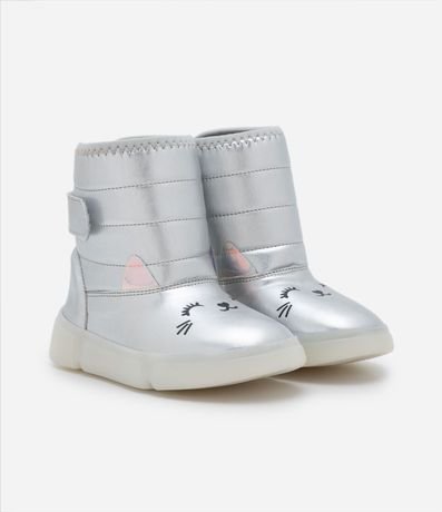 Bota Infantil Caña Mediano con Estampado de Gatito y Suela LED