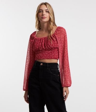 Blusa en Tule Floral Liberty y Manga Abullonada 1