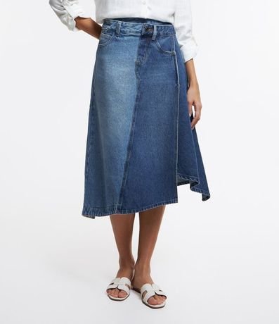 Pollera Midi en Jeans con Recortes Asimétricos y Cinturón 1