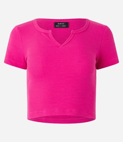 Blusa Corta en Rib con Recorte V en el Cuello 1