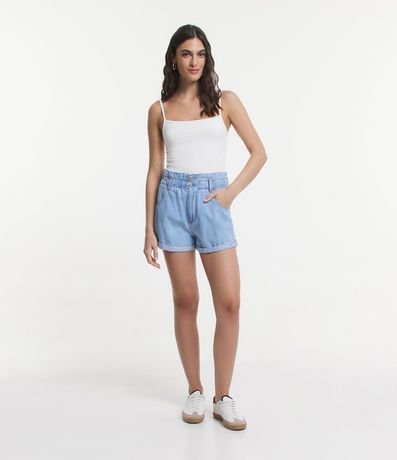 Short Baggy Jeans con Cintura Elástica y Dos Botones 1