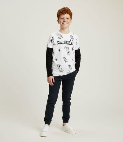 Remera Manga Larga Infantil con Superposición y Estampa Minecraft - Talle 6 a 14 años