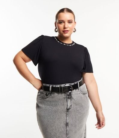 Blusa en Viscosa con Mangas Bufantes y Aplicación de Strass Curve & Plus Size 1